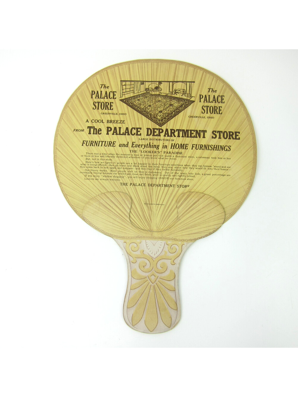 Vintage Advertising Hand Fan Palace Department Store Greenville Ohio Mid-Century